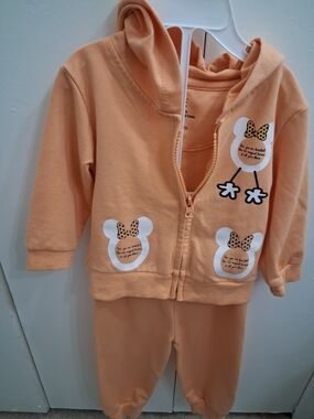 Peach Toddler Hooded Zip Set with Bow Minnie Prints